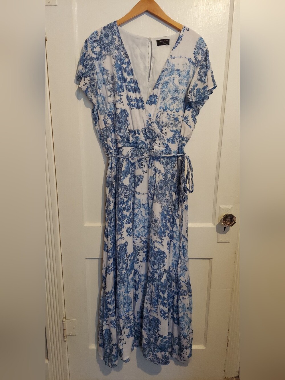 Lane Bryant Maxi Dress Womens 22 Floral Cap Flutter-Sleeve Surplice Tiered Work